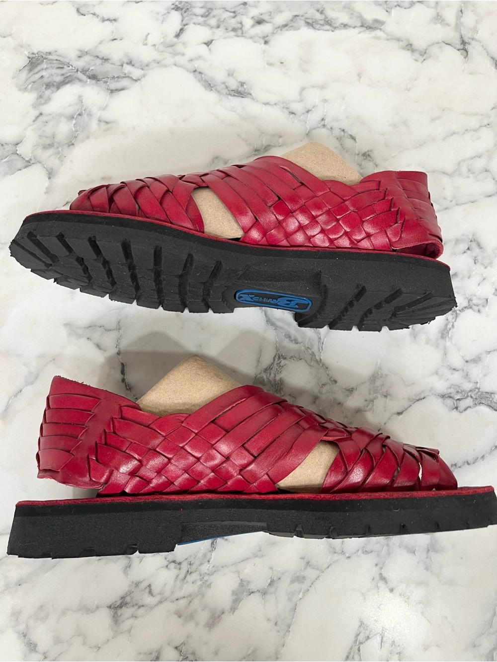 Brand X red leather huaraches sandals made in Mexico open toe woman’s size 8 - Picture 6 of 11